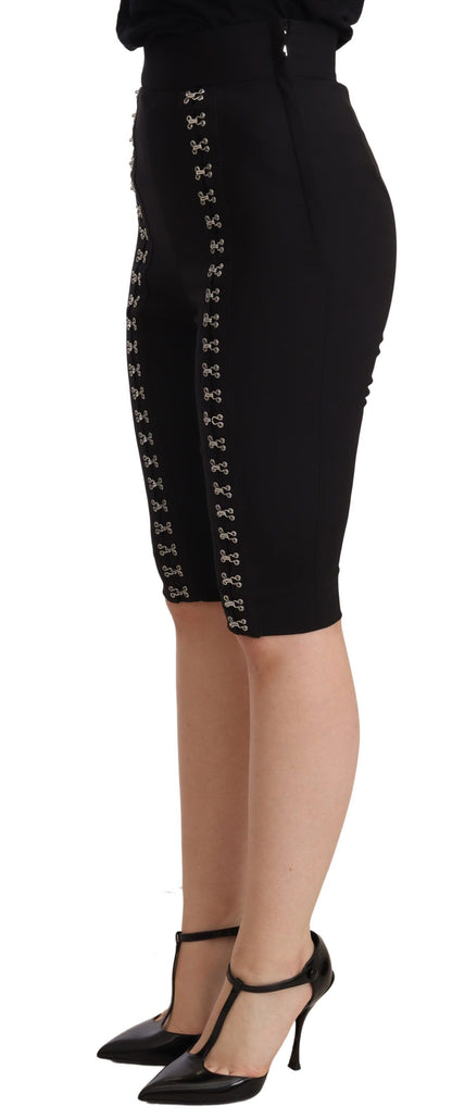 Dolce &amp; Gabbana – Schwarze, schmal geschnittene Shorts aus Wollstretch mit hoher Taille