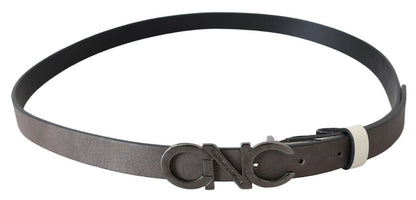 Costume National Belt Mettalic Gray Leather Logo Belt