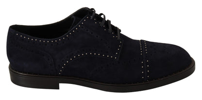 Dolce &amp; Gabbana – Derby-Schuhe aus blauem Wildleder mit Nieten