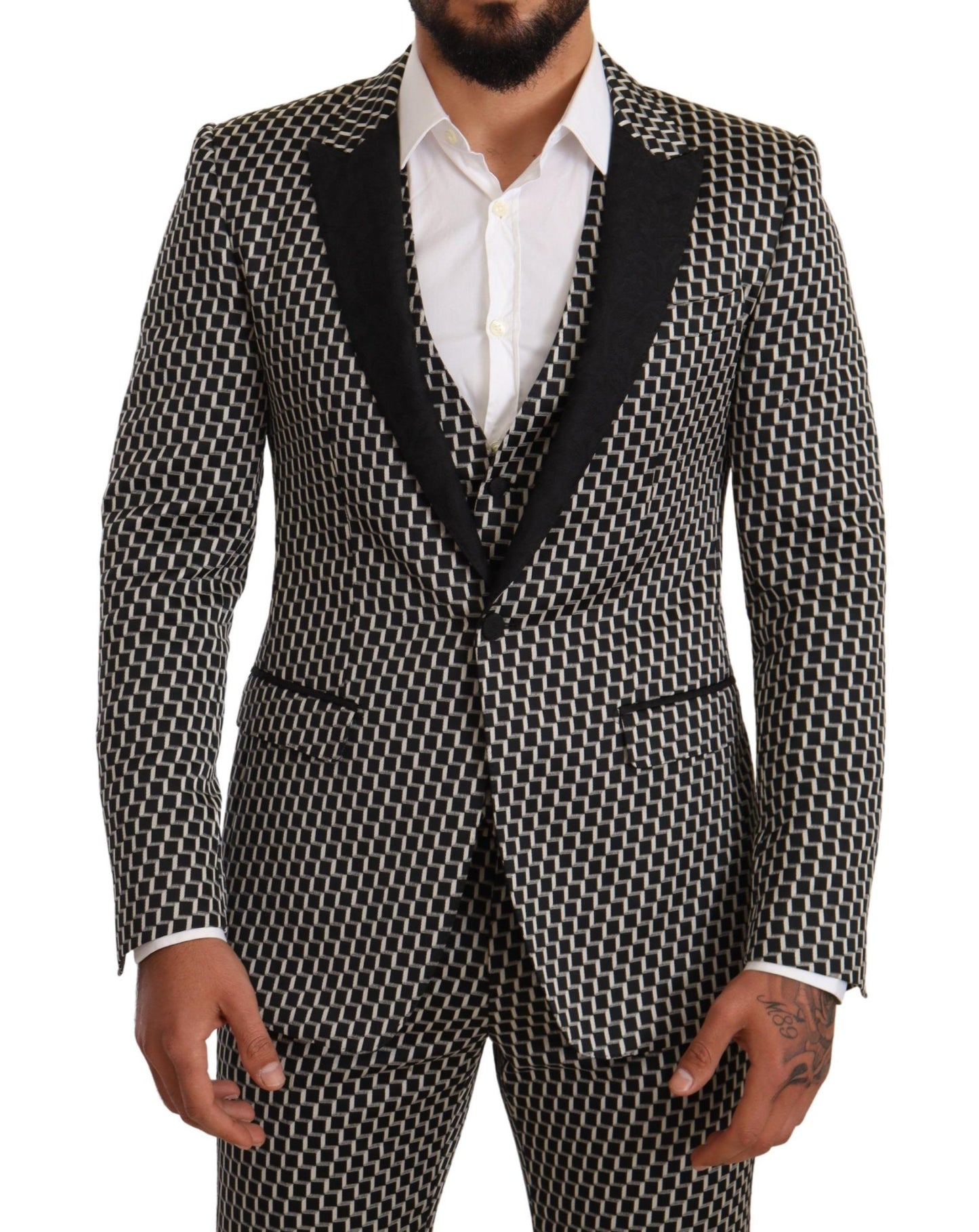 Dolce &amp; Gabbana – Schwarz-weiß kariertes 3-teiliges MARTINI-Anzug-Set