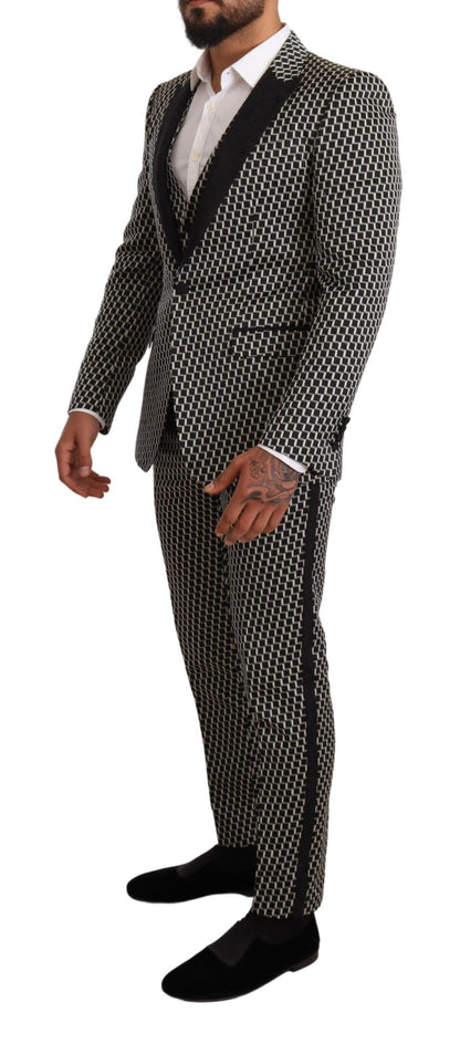 Dolce &amp; Gabbana – Schwarz-weiß kariertes 3-teiliges MARTINI-Anzug-Set