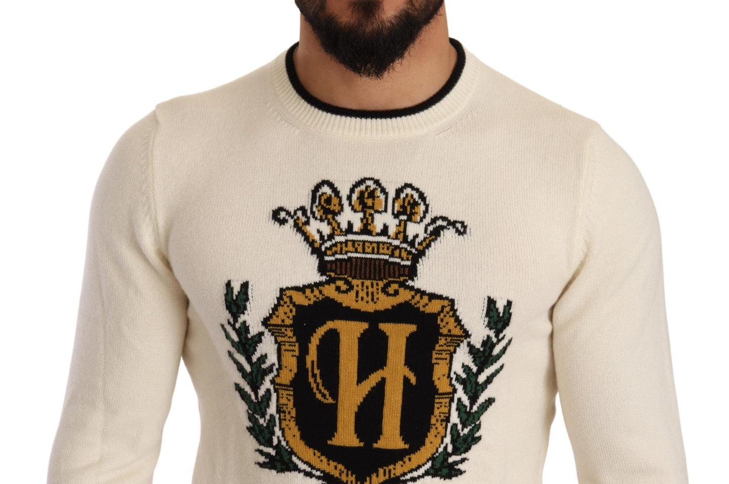 Dolce &amp; Gabbana Weißer heraldischer Kaschmirpullover