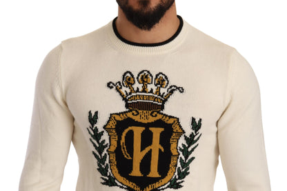 Dolce &amp; Gabbana Weißer heraldischer Kaschmirpullover