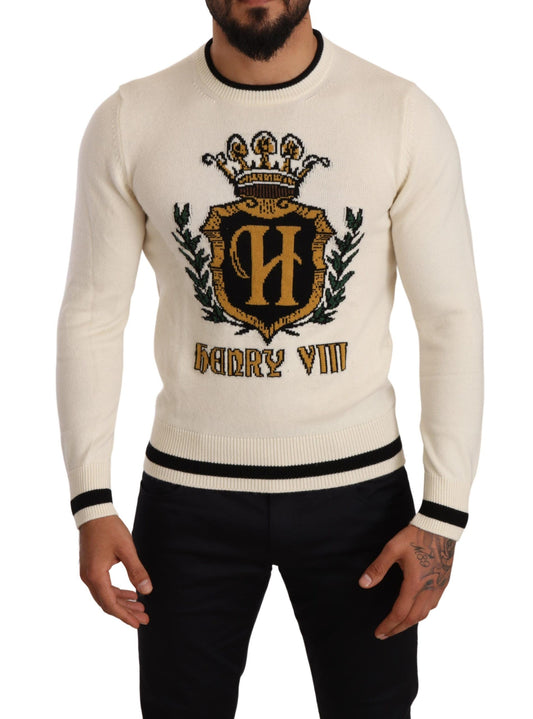 Dolce &amp; Gabbana Weißer heraldischer Kaschmirpullover