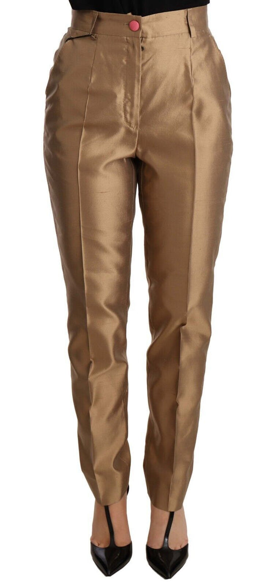 Dolce &amp; Gabbana – Tapered-Hose aus goldener Seide in Metallic-Optik