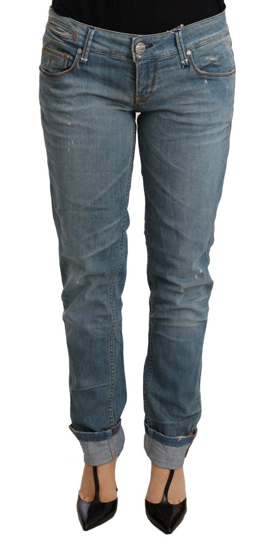 Acht Damenhose aus gewaschener Baumwolle mit umgeschlagenem Saum, Blau