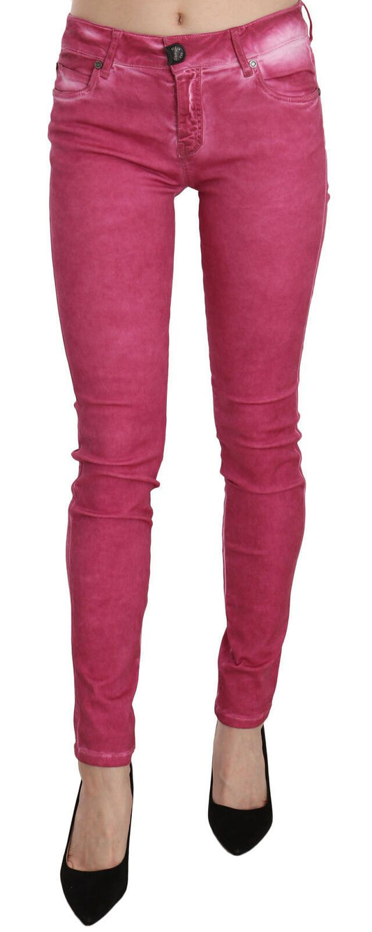 PLEIN SUD Pinke Samt-Skinny-Hose mit mittelhohem Bund