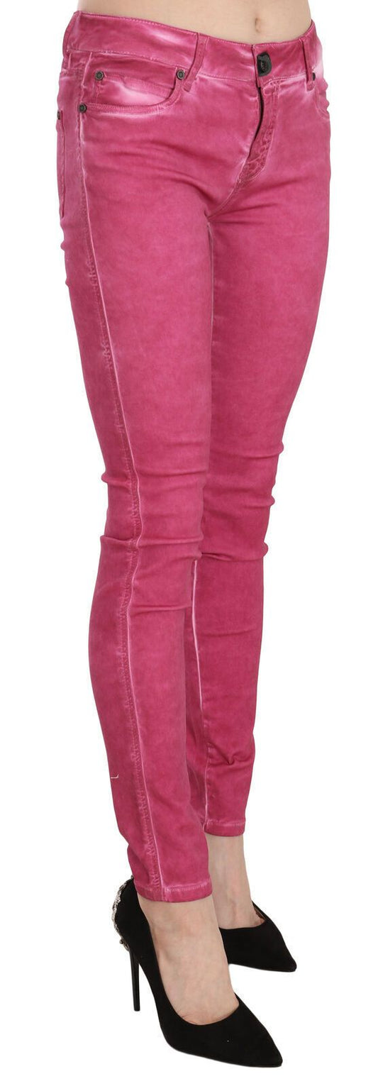 PLEIN SUD Pinke Samt-Skinny-Hose mit mittelhohem Bund