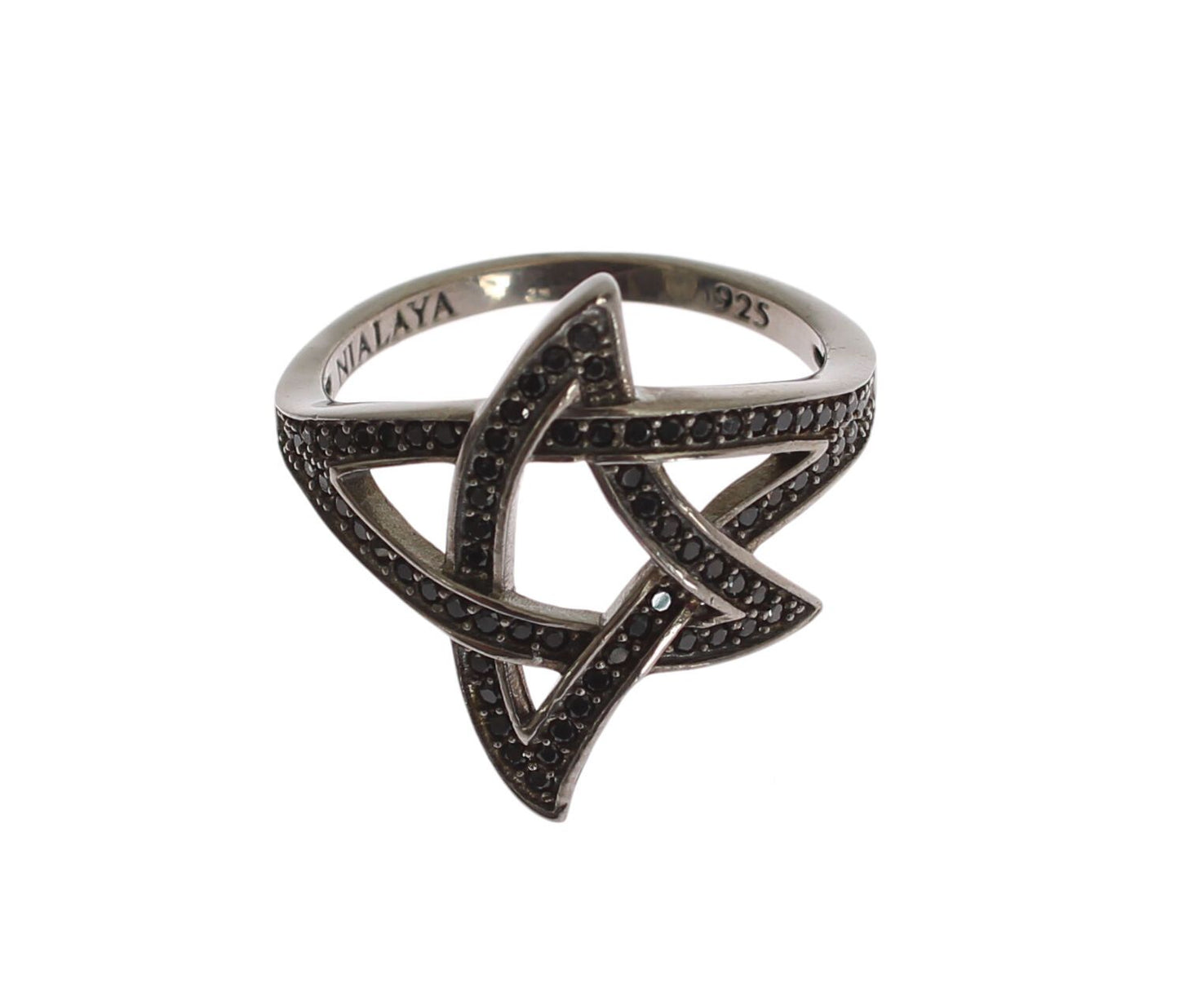 Nialaya Damenring aus rhodiniertem 925er Silber mit schwarzen Zirkoniasteinen