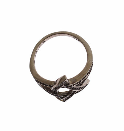 Nialaya Damenring aus rhodiniertem 925er Silber mit schwarzen Zirkoniasteinen