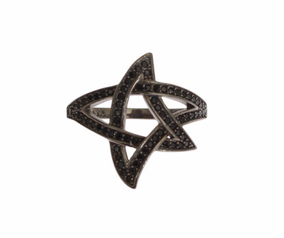 خاتم نيالايا نسائي من الفضة الإسترليني عيار 925 مرصع بحجر الزركونيا المكعب الأسود والروديوم