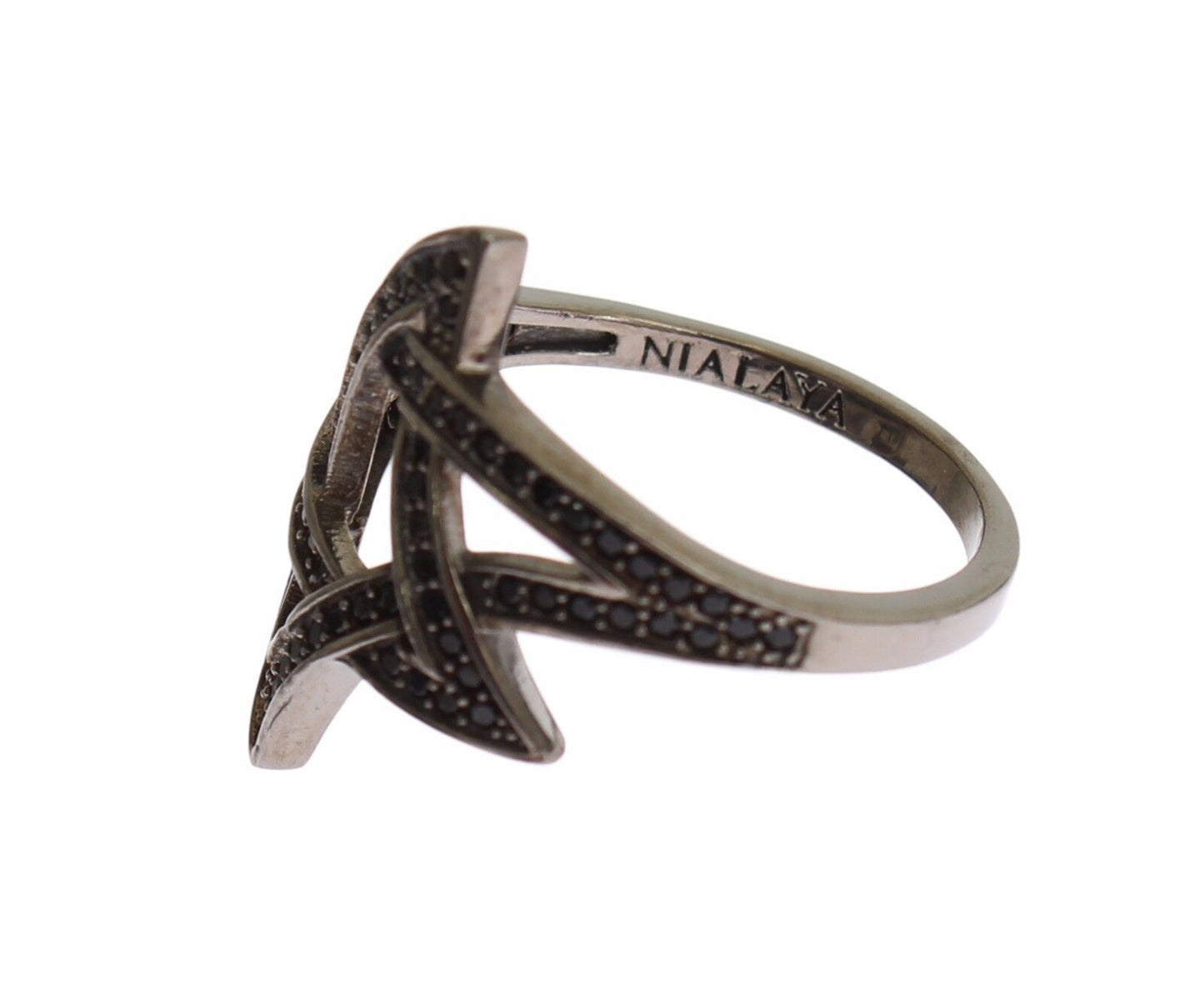 Nialaya Damenring aus rhodiniertem 925er Silber mit schwarzen Zirkoniasteinen
