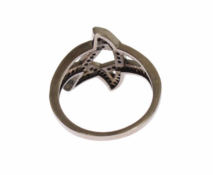 Nialaya Damenring aus rhodiniertem 925er Silber mit schwarzen Zirkoniasteinen