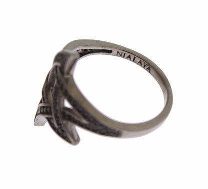 Nialaya Damenring aus rhodiniertem 925er Silber mit schwarzen Zirkoniasteinen