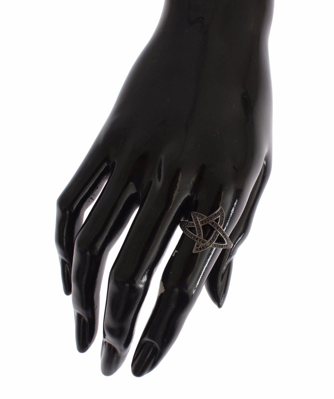 خاتم نيالايا نسائي من الفضة الإسترليني عيار 925 مرصع بحجر الزركونيا المكعب الأسود والروديوم