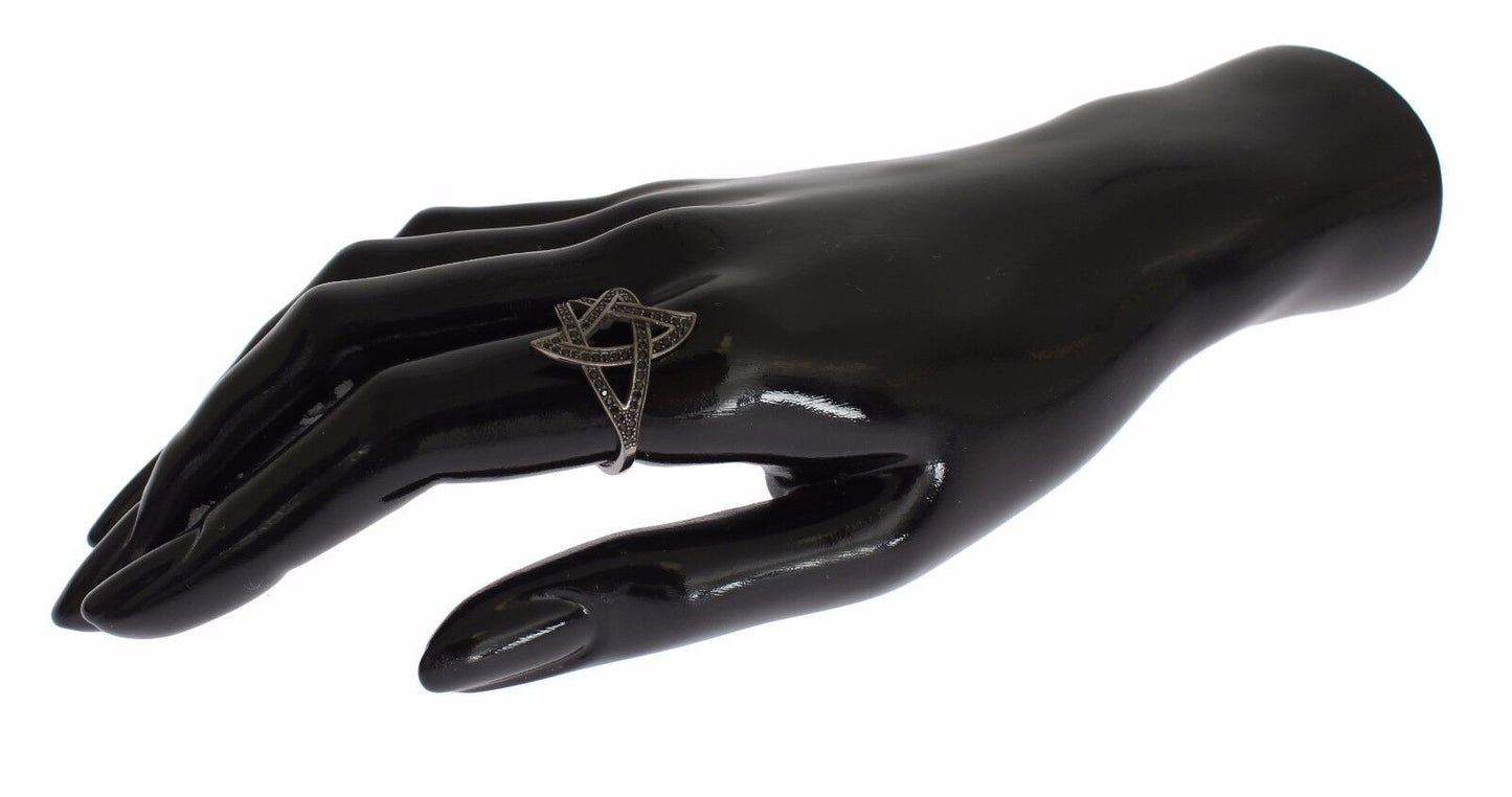 خاتم نيالايا نسائي من الفضة الإسترليني عيار 925 مرصع بحجر الزركونيا المكعب الأسود والروديوم