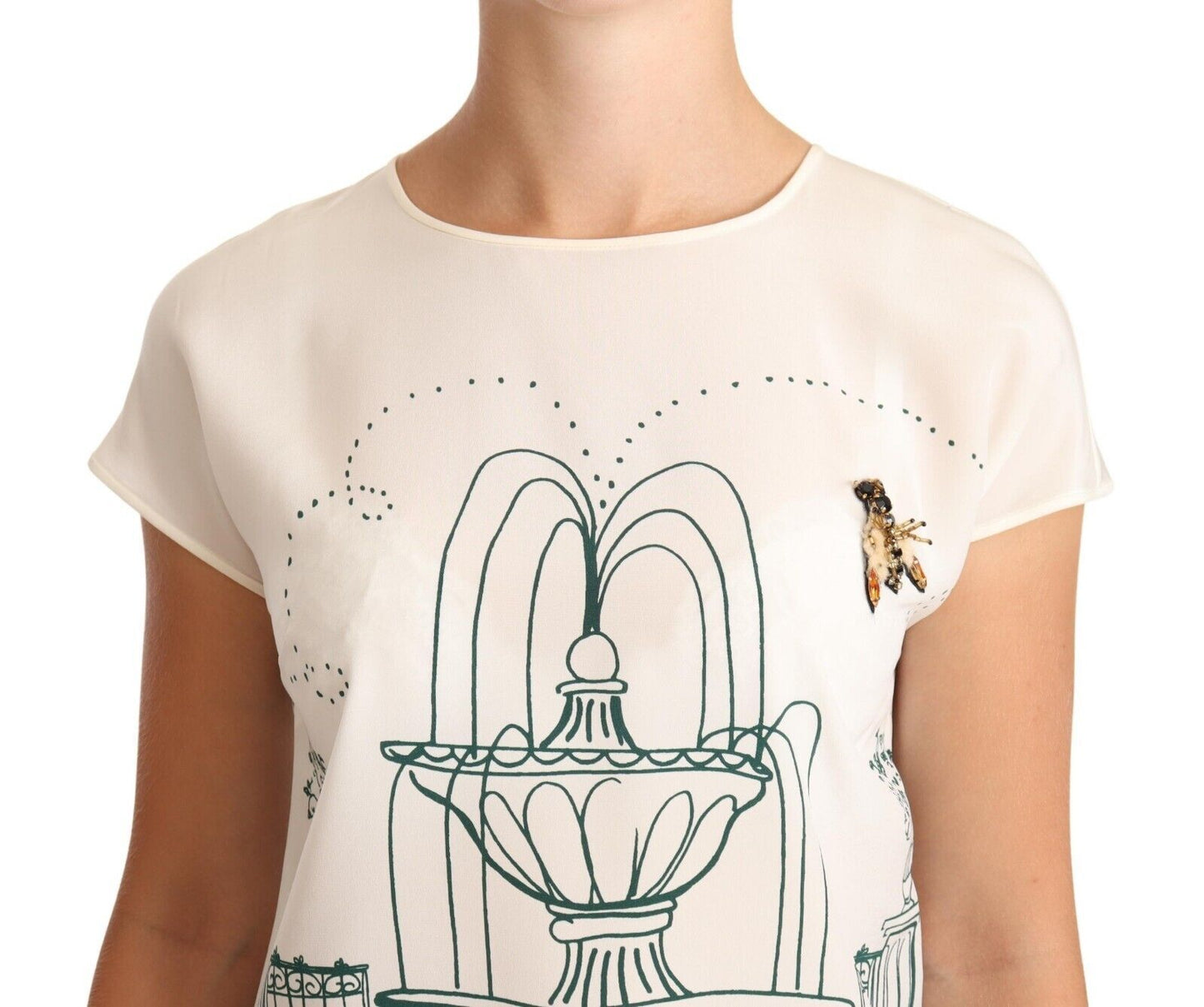 Dolce &amp; Gabbana – Weiße Seiden-T-Shirt-Bluse „Garden Fountain“