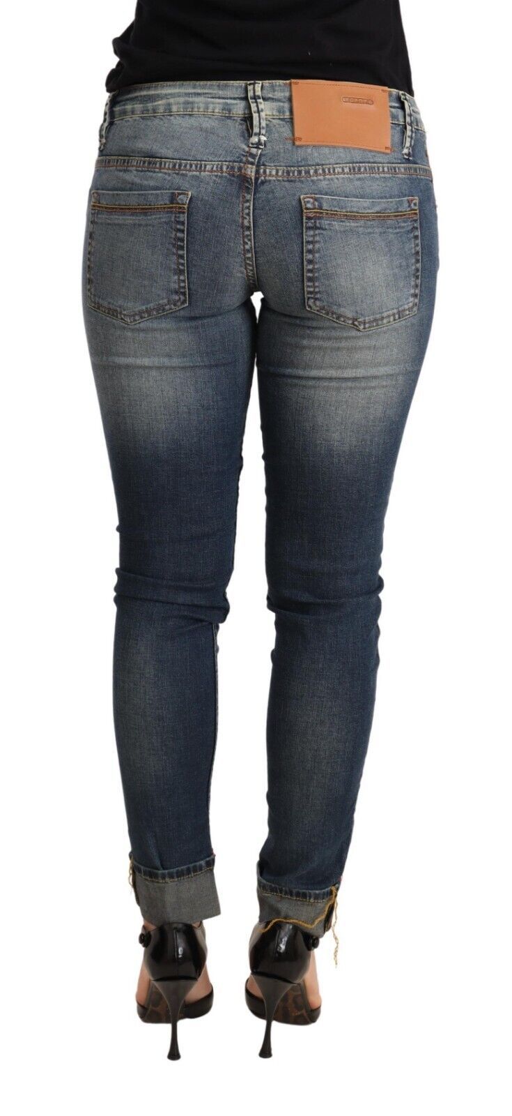 Acht Blue Washed Cotton Low Waist Skinny Denim Damenhose Jeans