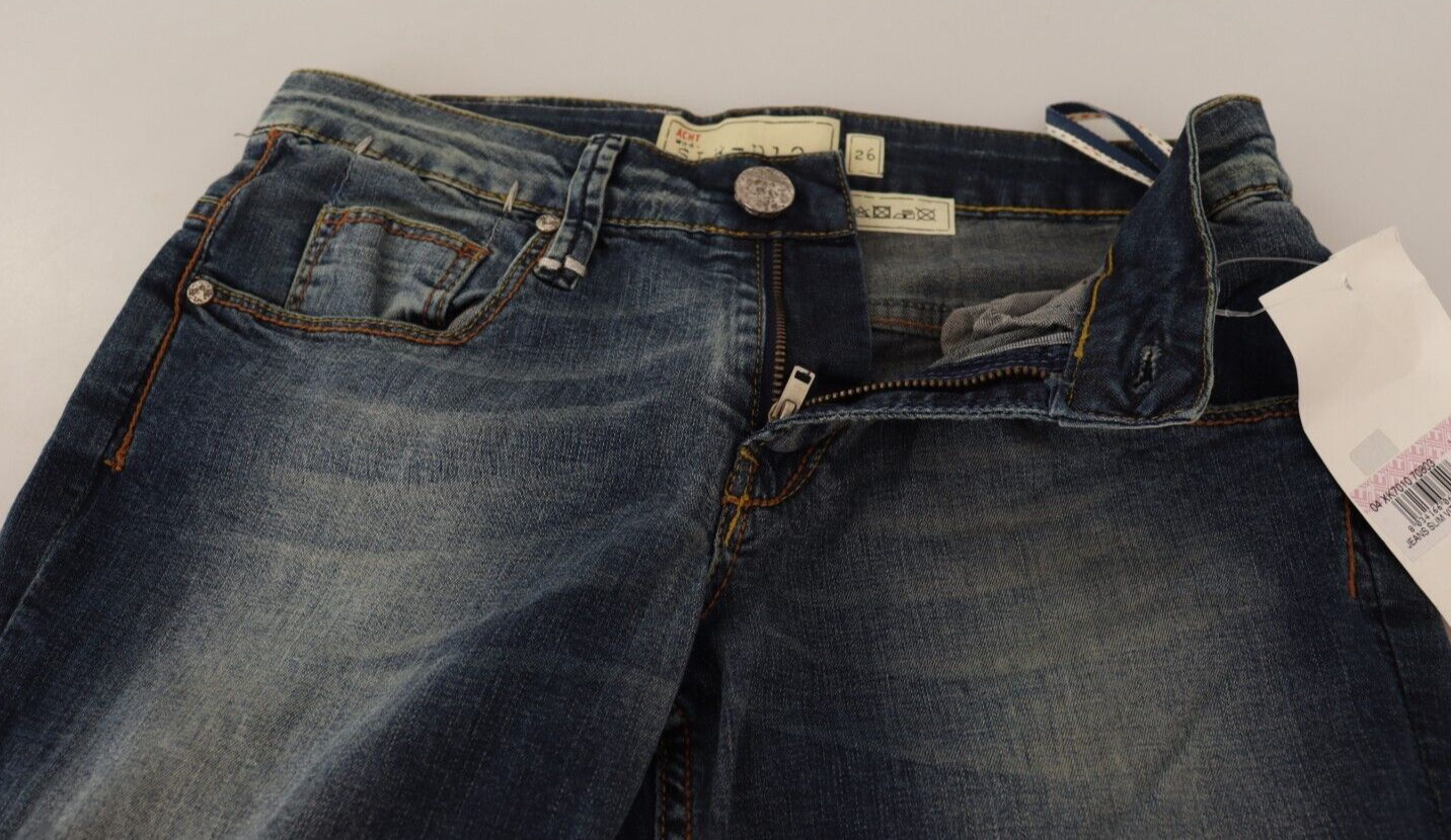Acht Blue Washed Cotton Low Waist Skinny Denim Damenhose Jeans
