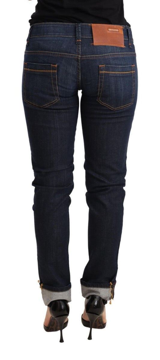 Acht Blue Washed Cotton Low Waist Skinny Denim Damenhose Jeans