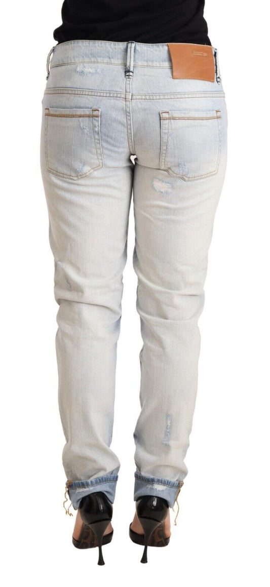Acht – Hellblaue Jeanshose aus Baumwolle mit umgeschlagenem Saum im Used-Look