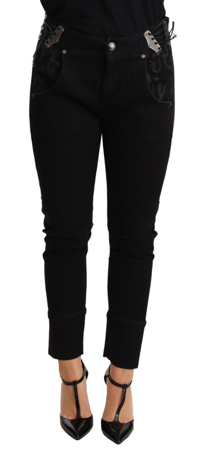 Ermanno Scervino Schwarze Skinny-Jeans aus Baumwolle mit niedriger Taille