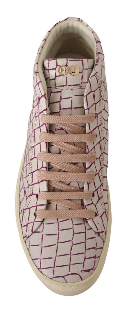 حذاء رياضي كاجوال برباط من الجلد باللون الأبيض البوردو من HIDE &amp; JACK