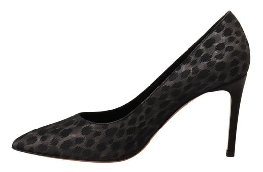 Sofia Schwarze Leoparden-Leder-Stiletto-High-Heels-Pumps-Schuhe