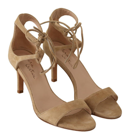 Maria Christina – Pumps mit Knöchelriemen aus Wildleder in Beige