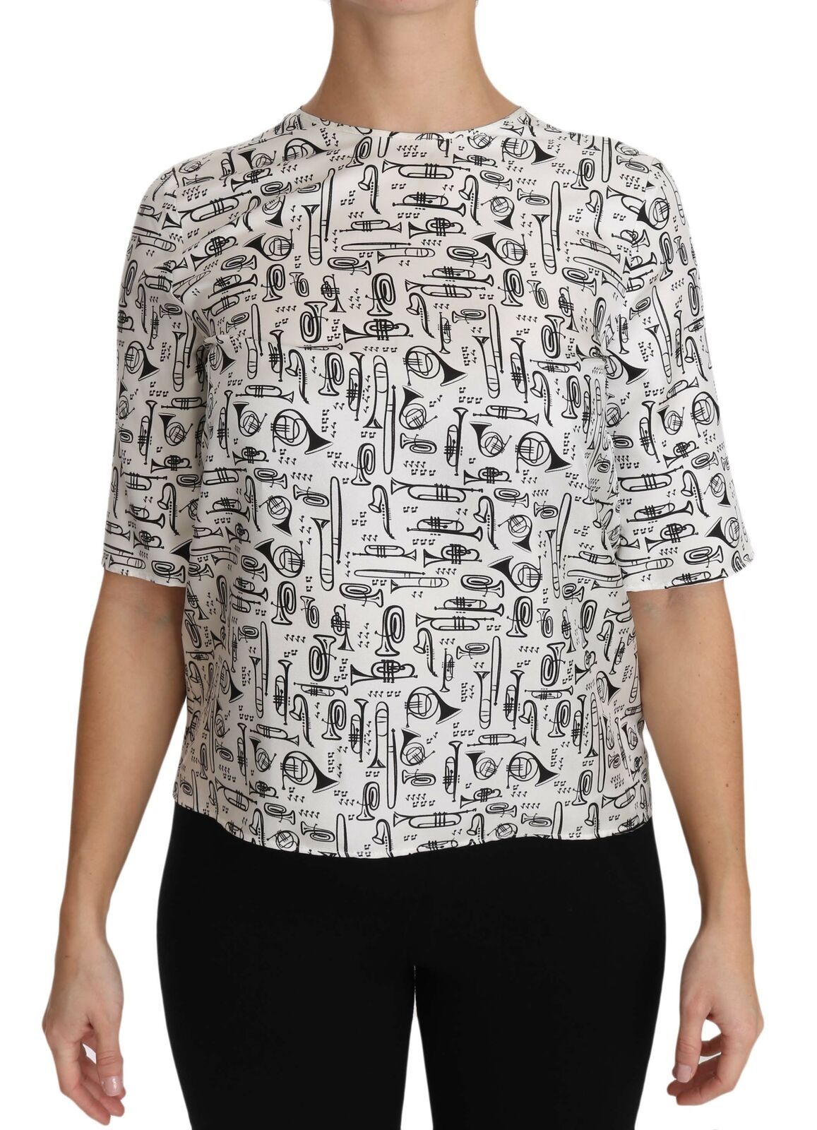 Dolce &amp; Gabbana – Weiße Bluse mit Musikinstrumenten-Print