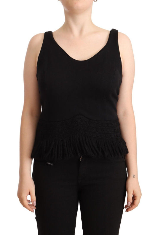 Ermanno Scervino Black Cotton Sleevelesss Tank Casual Top