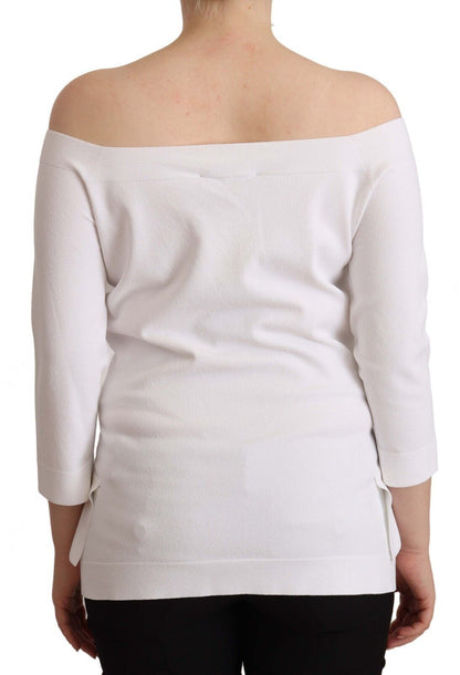 EXTERIOR Weiße, schulterfreie Bluse mit langen Ärmeln für Damen