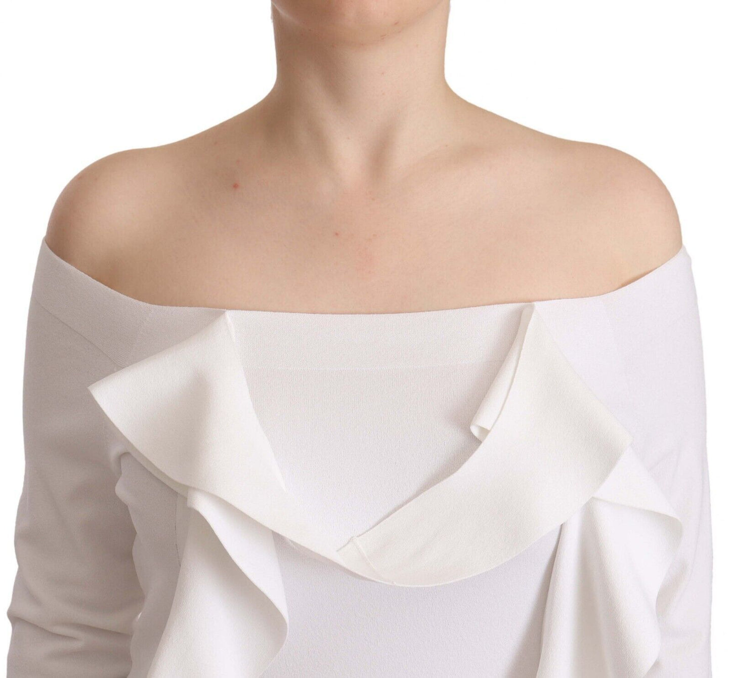 EXTERIOR Weiße, schulterfreie Bluse mit langen Ärmeln für Damen
