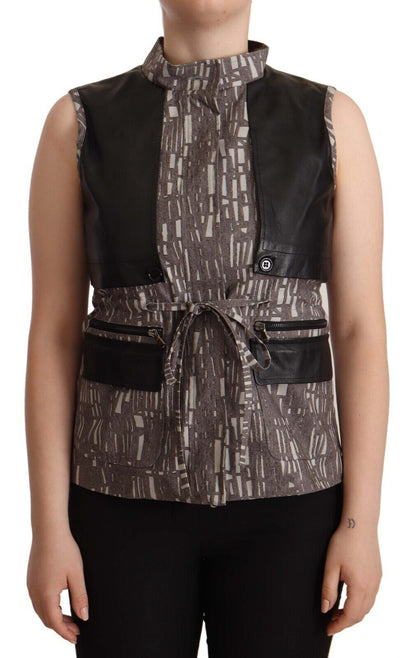 Comeforbreakfast Brown Black Vest Leather Sleeveless Top Blouse