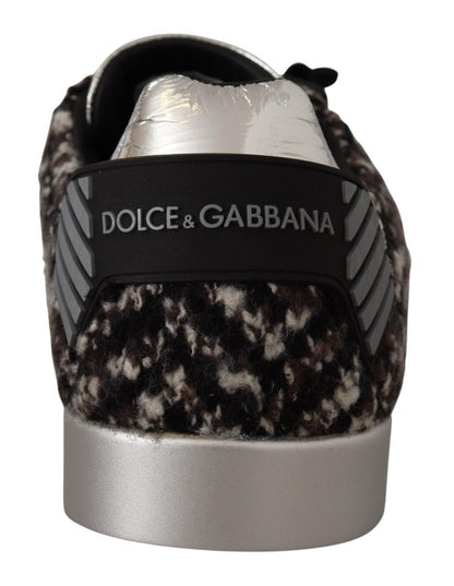 Dolce &amp; Gabbana Silber Leder Braun Baumwolle Wolle Sneakers Schuhe