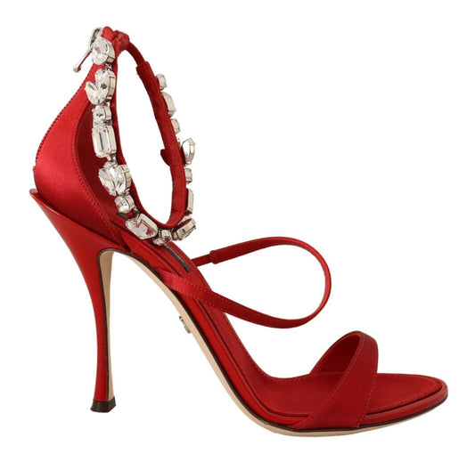 Dolce &amp; Gabbana Rote Satin-Kristall-Sandalen Keira Heels Schuhe