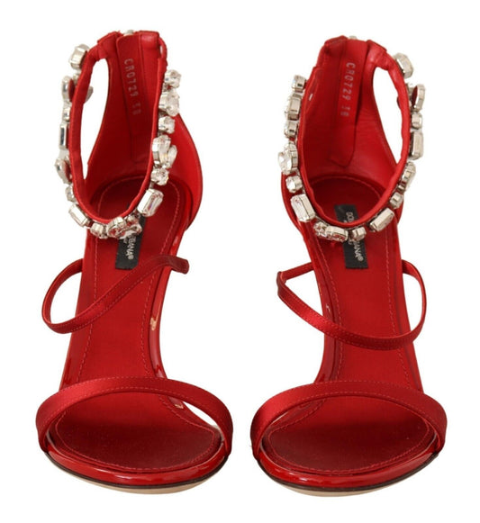 Dolce &amp; Gabbana Rote Satin-Kristall-Sandalen Keira Heels Schuhe