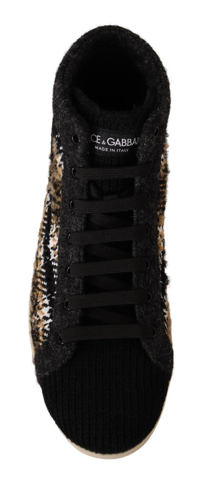 Dolce &amp; Gabbana Beige Braun Wolle Baumwolle High Top Sneakers