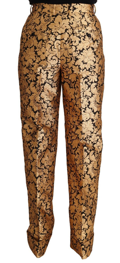 Dolce &amp; Gabbana – Gerade geschnittene Polyesterhose aus Jacquard mit goldenem Blumenmuster