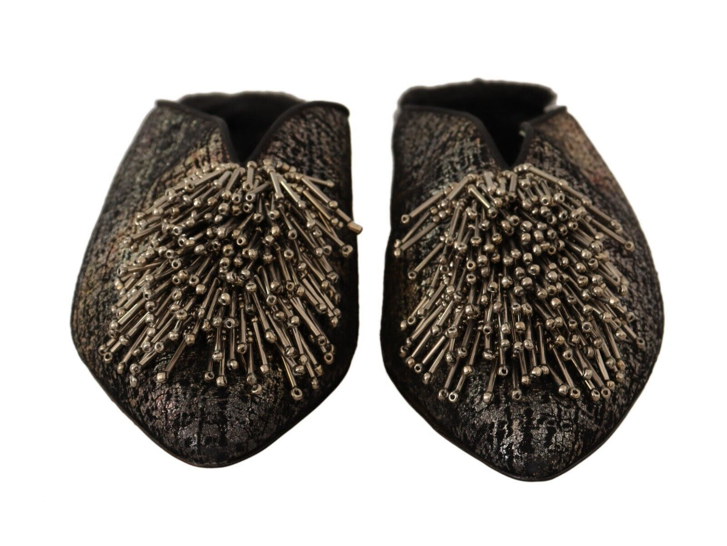 Paola D'Arcano – Slipper aus goldfarbenem Jacquard-Leder mit Verzierung