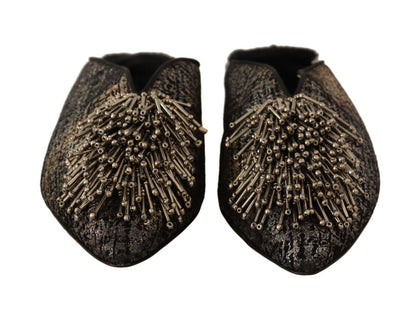 Paola D'Arcano – Slipper aus goldfarbenem Jacquard-Leder mit Verzierung