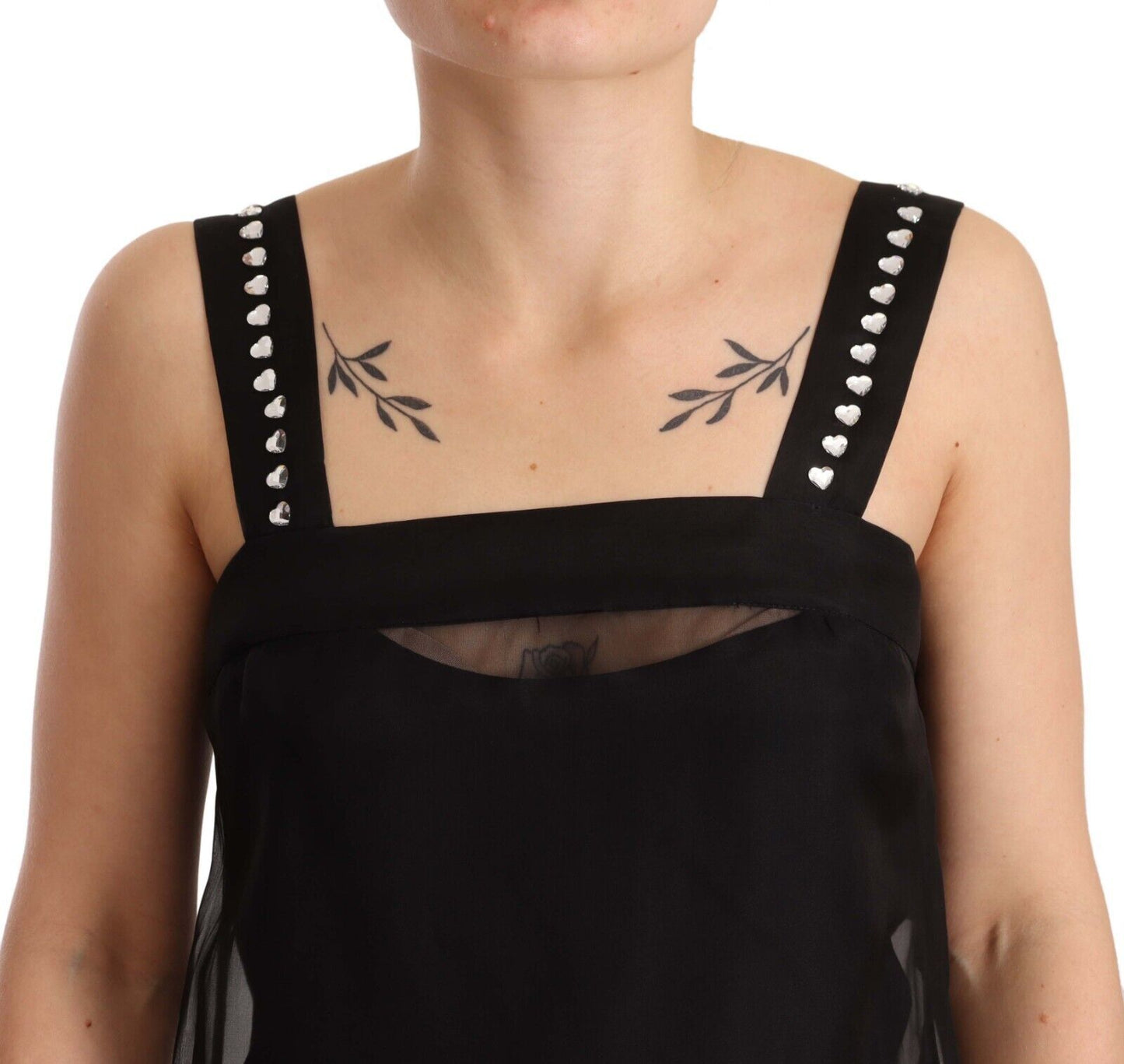 Dolce &amp; Gabbana – Schwarzes Mini-Etuikleid aus Stretch-Seide mit Kristallen