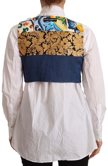 Dolce & Gabbana Multicolor Embellished Waist Coat Cotton Top