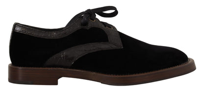 Dolce &amp; Gabbana – Schwarze Samtschuhe aus exotischem Leder