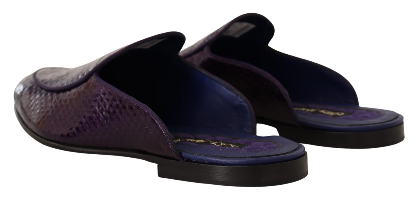 Dolce &amp; Gabbana – Flache Slides aus exotischem Leder in Lila
