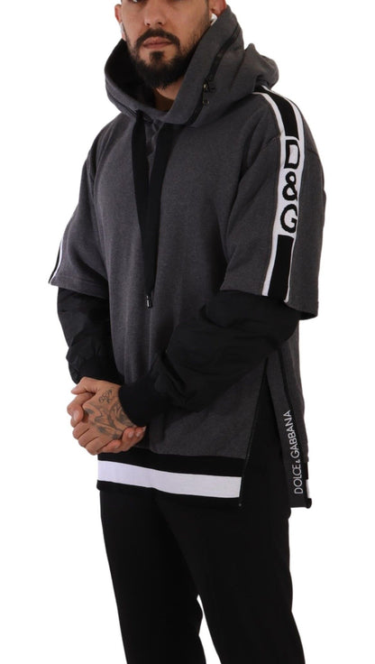 Dolce &amp; Gabbana Grau-Schwarzer Baumwollpullover mit Kapuze #DGMILLENNIALS