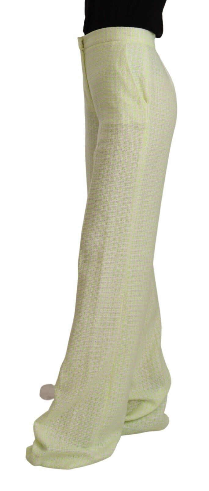 MSGM Gelbgrüne, gerade lange Hose aus Baumwolle mit hoher Taille