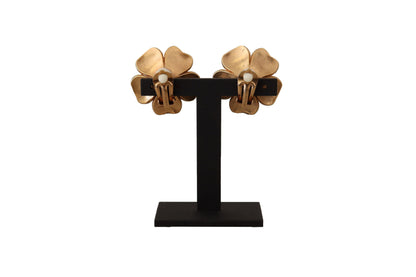 Dolce &amp; Gabbana – Goldfarbene Maxi-Ohrclips mit Kunstperlen und Blumenmuster