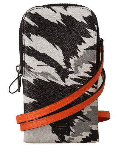 Dolce &amp; Gabbana – Umhängetasche aus grauem Leder mit Umhängeband und Kartenfach