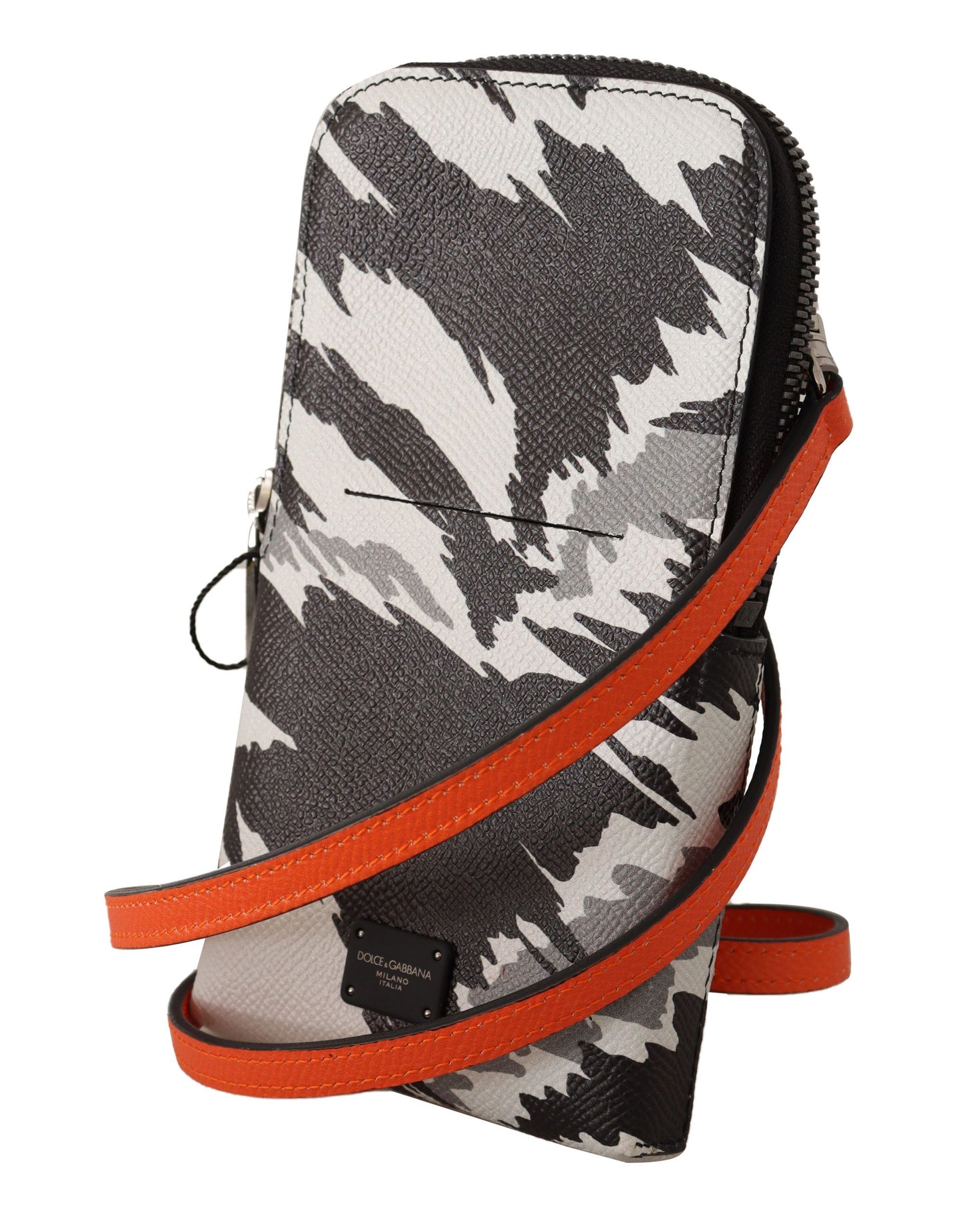 Dolce &amp; Gabbana – Umhängetasche aus grauem Leder mit Umhängeband und Kartenfach